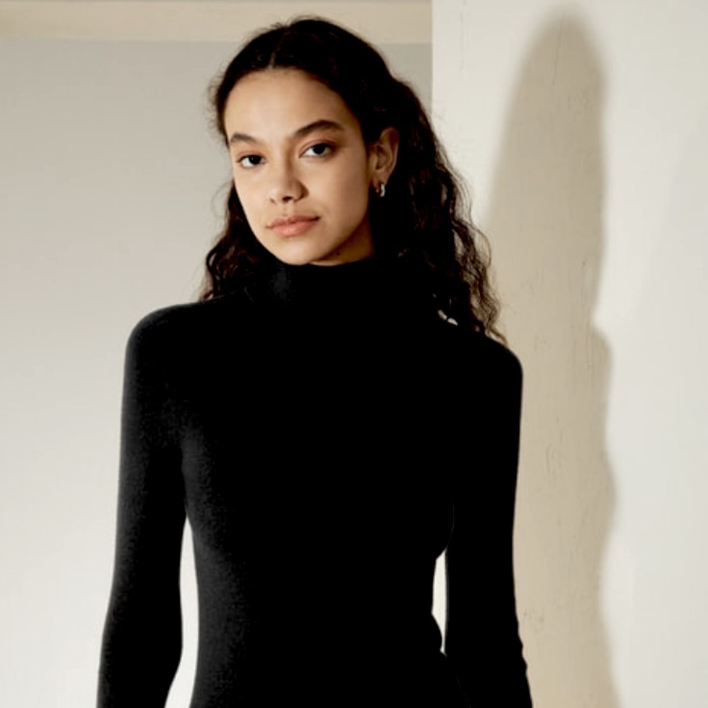 Cumran Elegant Black Silk Blend Turtleneck Top